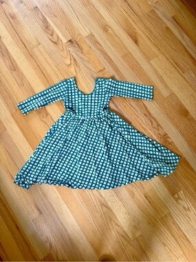 Alice+Ames Long Sleeve Teal Checkered Twirl Dress